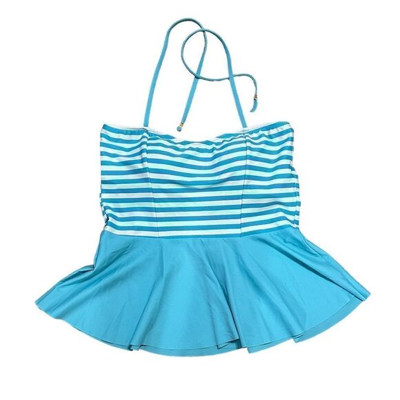 LIME RICKI Tie Around Neck Stripe & Solid Tankini Swim Top MEDIUM - Picture 1 of 15